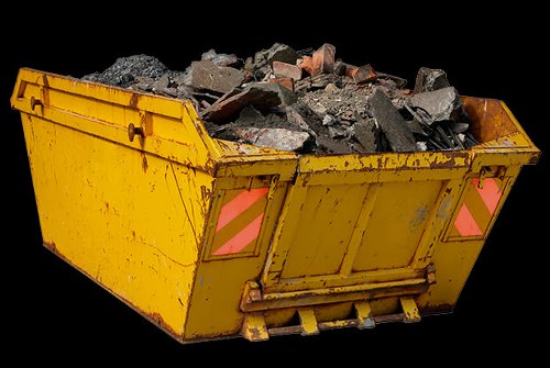 Front view of a skip on a residential street